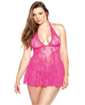 Curve Lace Chemise & G String 1X/2X Pink by  FAN -