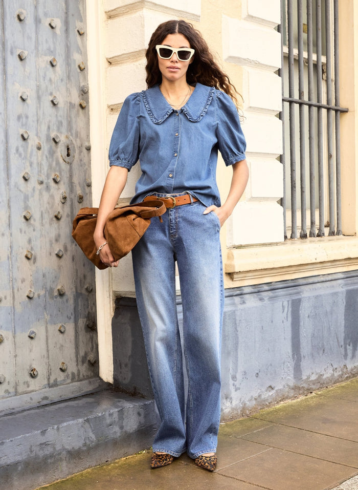 Dani Organic Denim Collar Blouse - Light Washed Indigo Baukjen