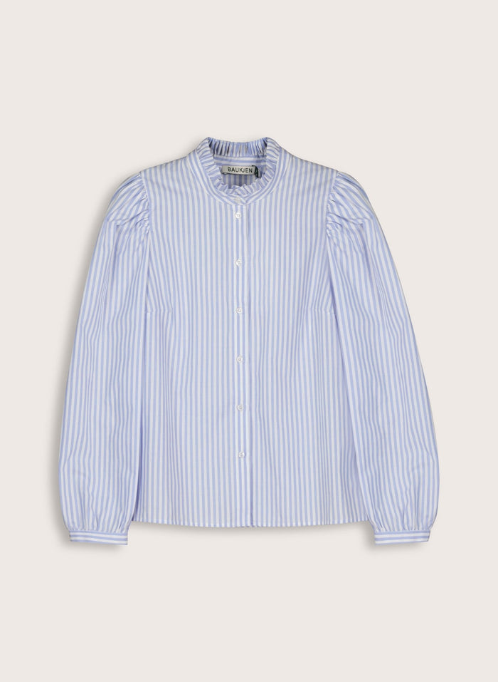 Debbie Organic Cotton Stripe Blouse - Blue & White Stripe Baukjen
