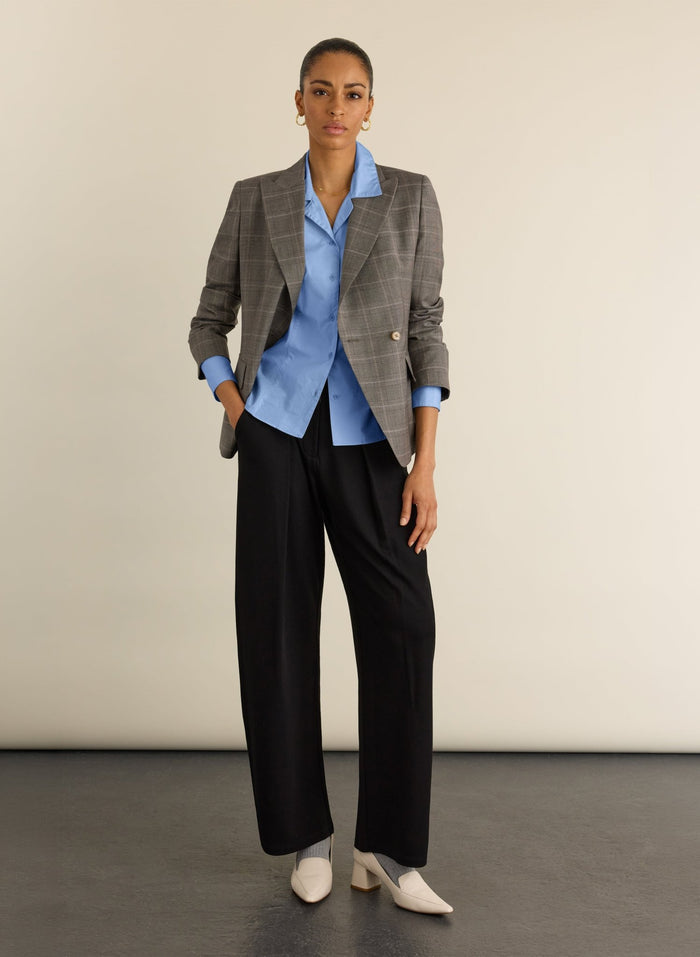 Dina Pleated Wide-Leg Ponte Trousers - Black Baukjen