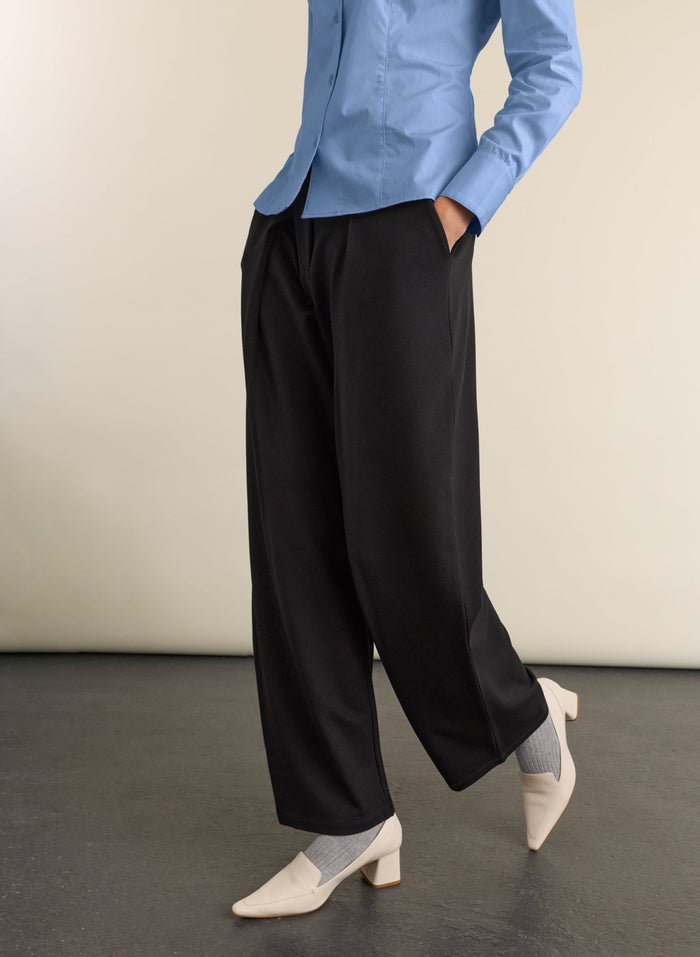 Dina Pleated Wide-Leg Ponte Trousers - Black Baukjen