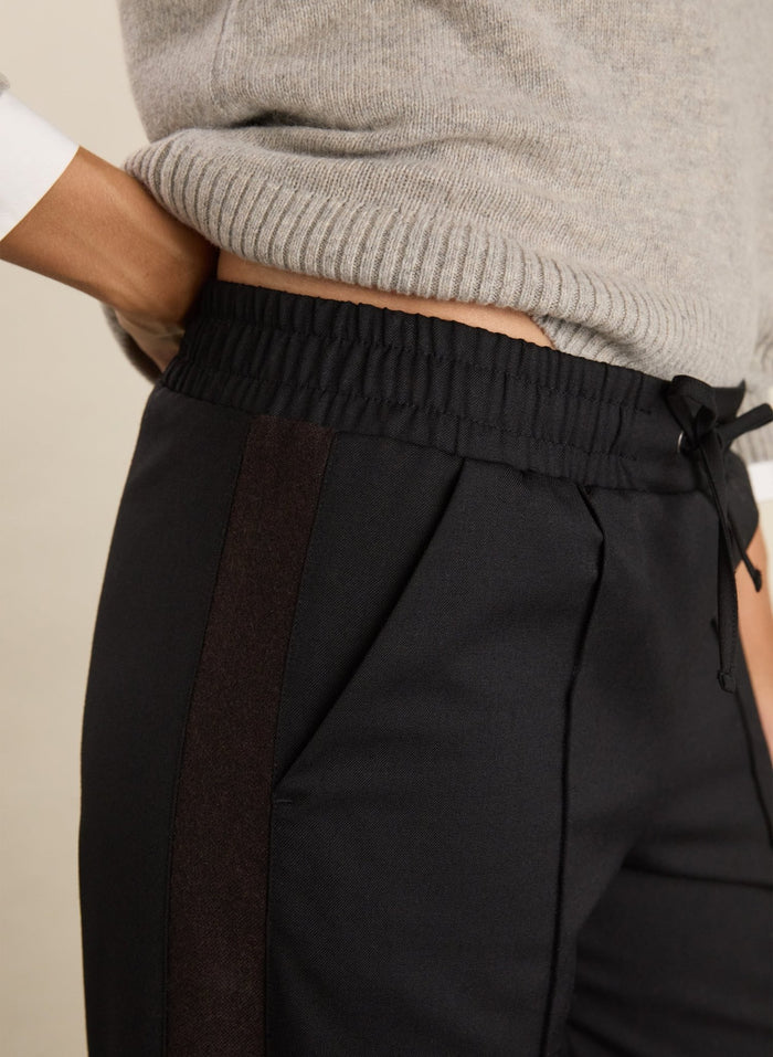 Donna Wool Blend Side Stripe Wide Leg Trousers - Caviar Black & Chocolate Baukjen