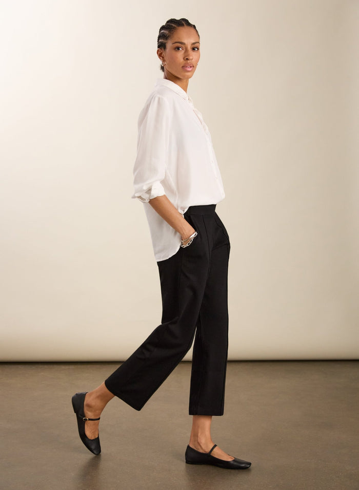 Ebru Ponte Straight Leg Crop Trousers - Caviar Black Baukjen