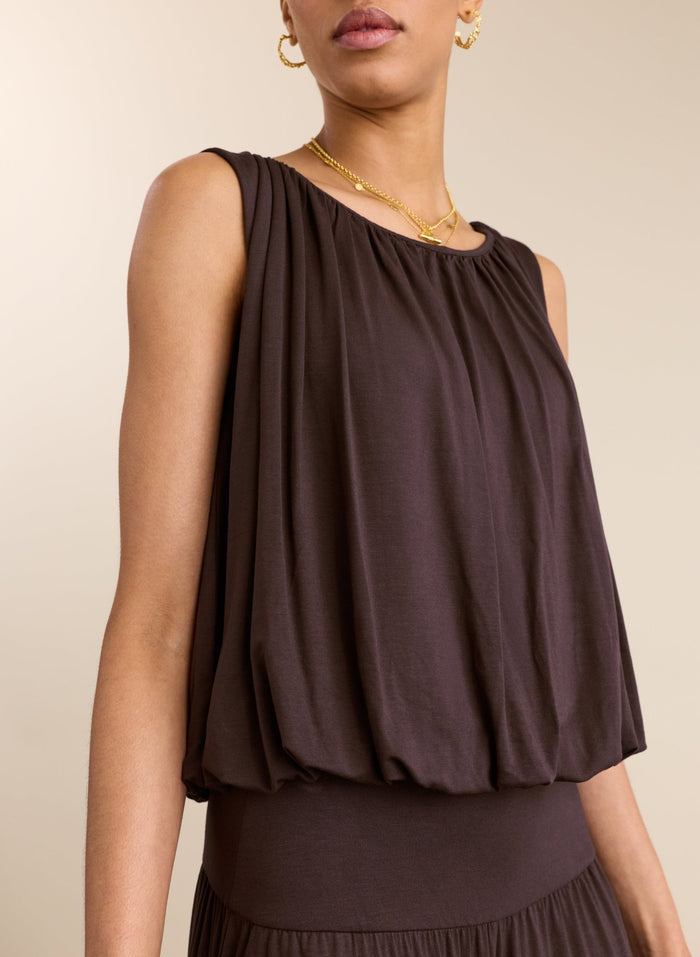 Eddy Bubble Hem Top - Dark Chocolate Baukjen