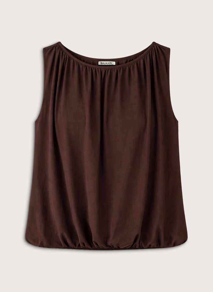 Eddy Bubble Hem Top - Dark Chocolate Baukjen