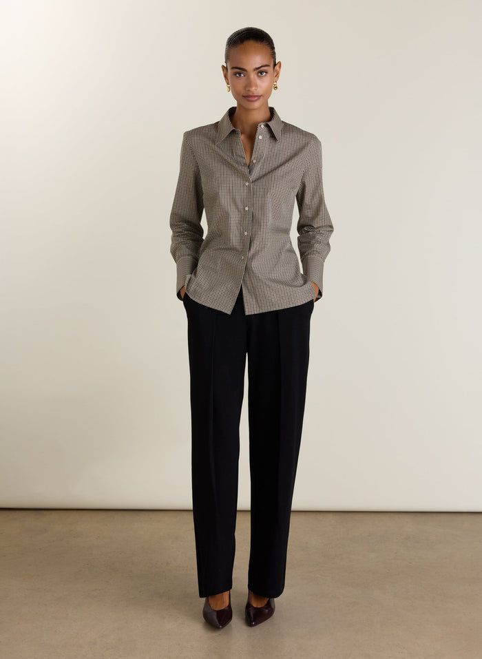 Elle Cinched Waist Shirt - Brown Check Baukjen
