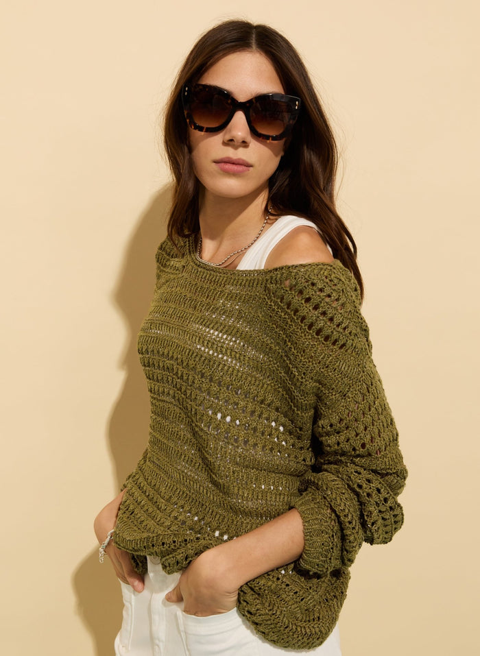 Ellinor European Flax Blend Jumper - Light Olive Baukjen