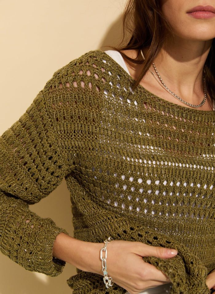 Ellinor European Flax Blend Jumper - Light Olive Baukjen