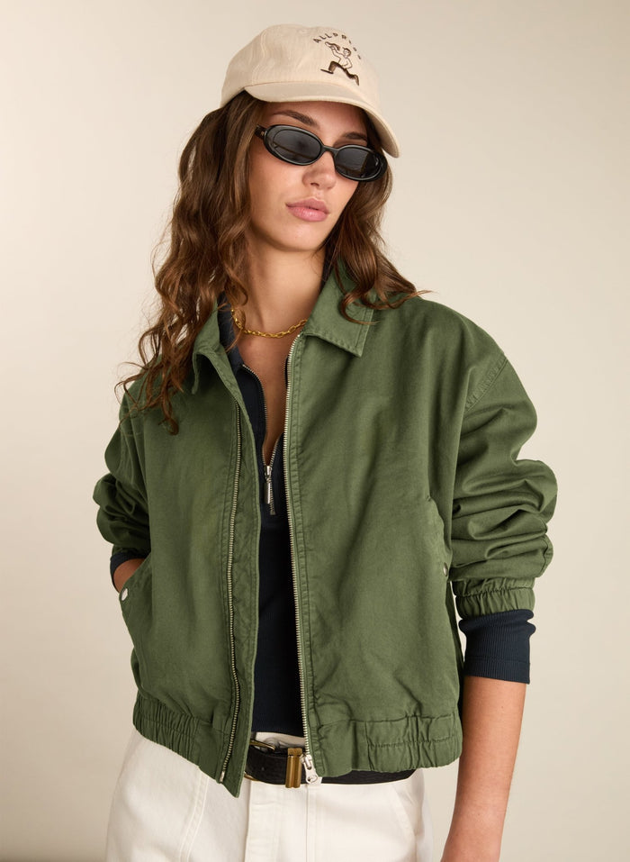 Elowen Organic Cotton Cropped Bomber Jacket - Light Khaki Baukjen
