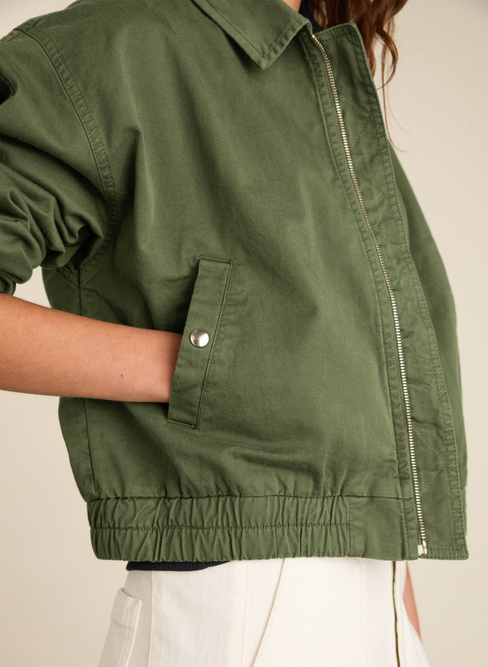 Elowen Organic Cotton Cropped Bomber Jacket - Light Khaki Baukjen