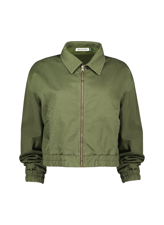 Elowen Organic Cotton Cropped Bomber Jacket - Light Khaki Baukjen