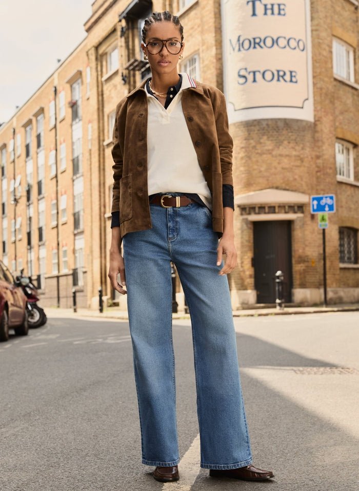 Emery Organic Cotton Stretch Wide Leg Jeans - Mid Wash Indigo Baukjen