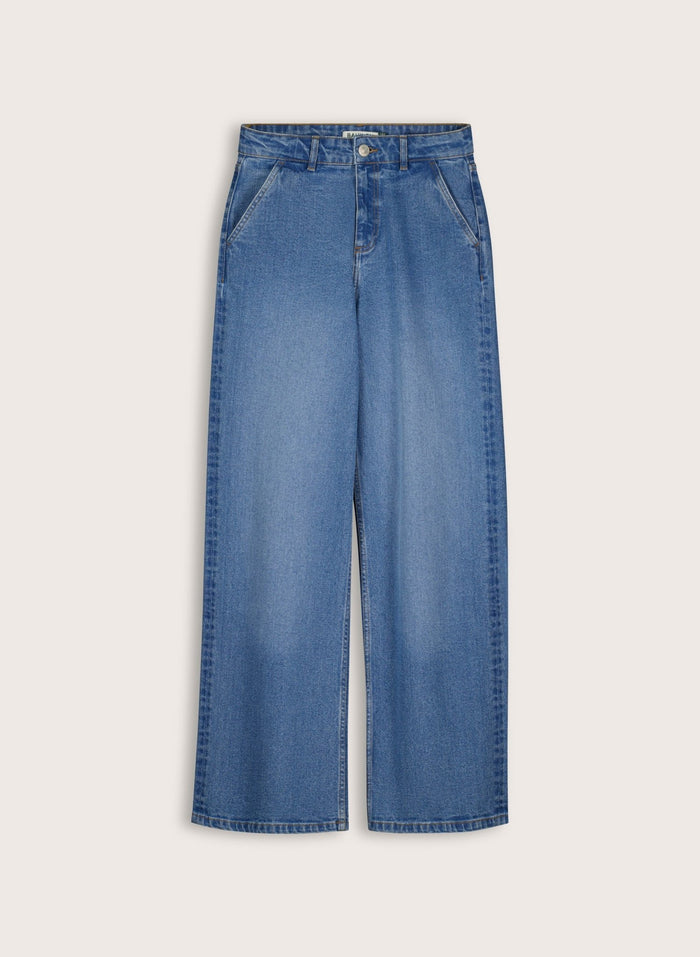 Emery Organic Cotton Stretch Wide Leg Jeans - Mid Wash Indigo Baukjen