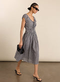 Emily Linen Gingham Midi Dress - Black & White Gingham Baukjen