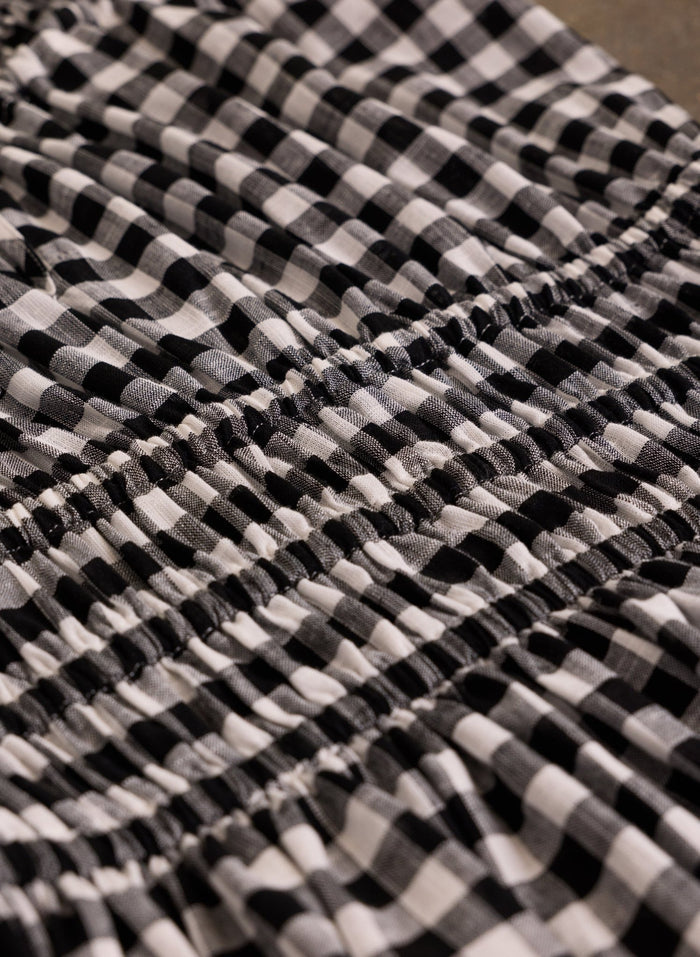 Emily Linen Gingham Midi Dress - Black & White Gingham Baukjen