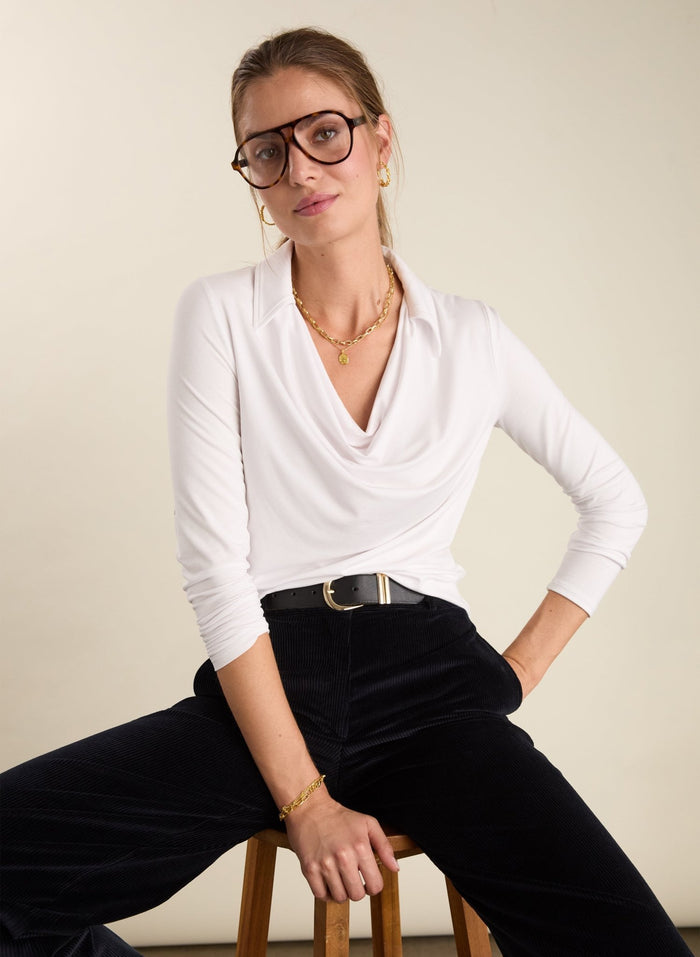 Etta Cowl Neck Top - Pure White Baukjen