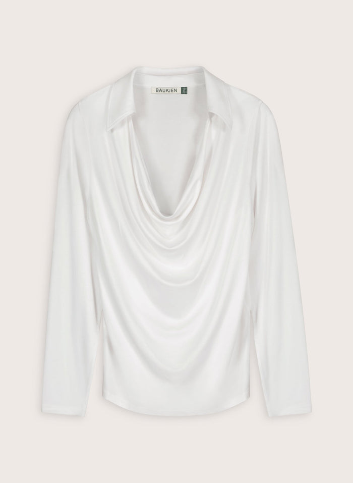 Etta Cowl Neck Top - Pure White Baukjen