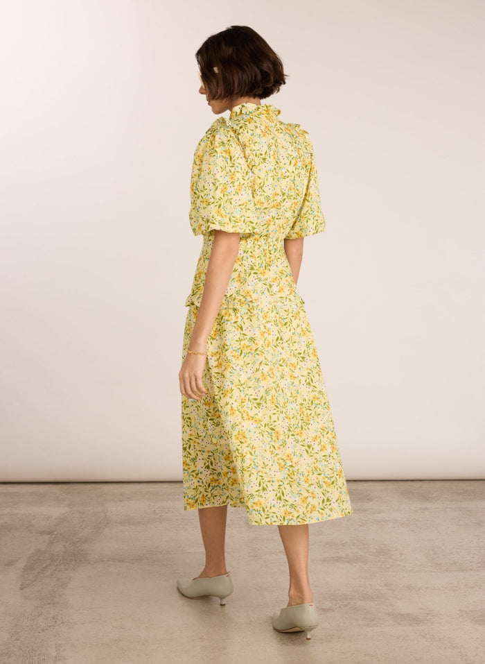 Eva Printed Midi Dress - Yellow Trailing Floral Baukjen