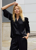 Evelyn Satin Frill Neck Blouse - Caviar Black Baukjen