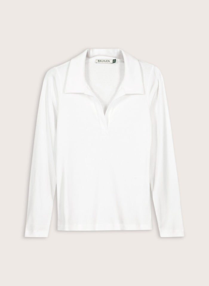 Fern Organic Cotton Collar Top - Pure White Baukjen