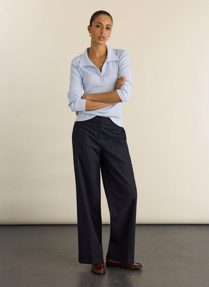 Fern Ribbed Polo Top - Ice Blue Baukjen