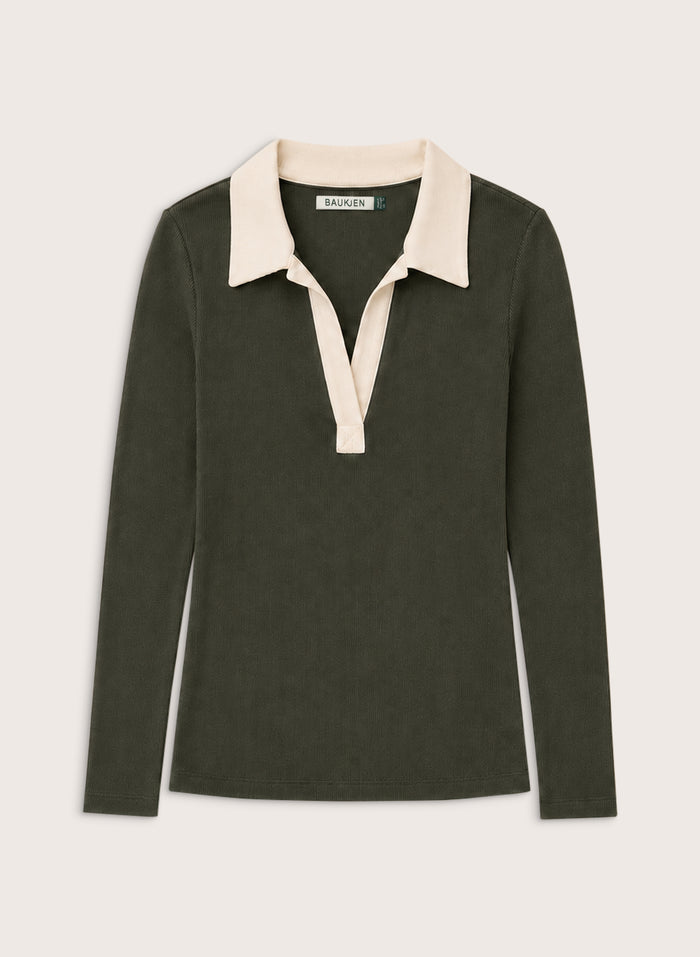 Fern Ribbed Polo Top