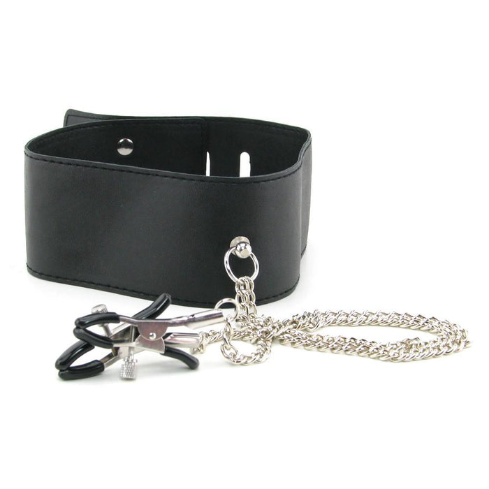 Fetish Fantasy Leather Collar & Nipple Clamp Set