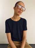 Gabriella Ribbed T-shirt - Navy Baukjen