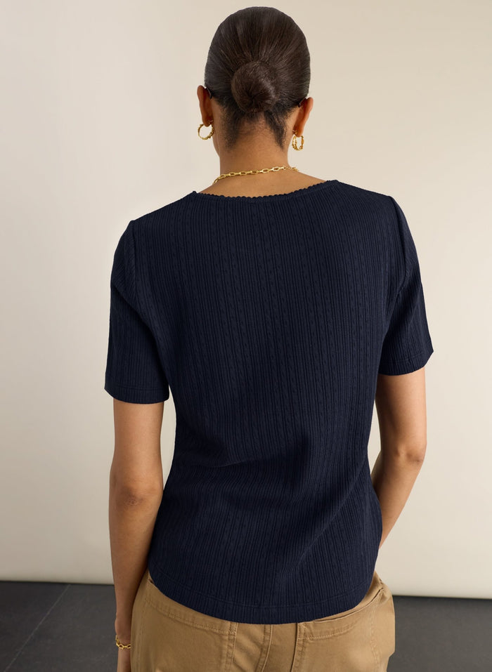 Gabriella Ribbed T-shirt - Navy Baukjen