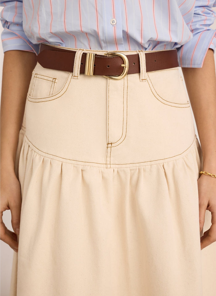 Georgia Organic Denim Midi Skirt - Ecru Baukjen