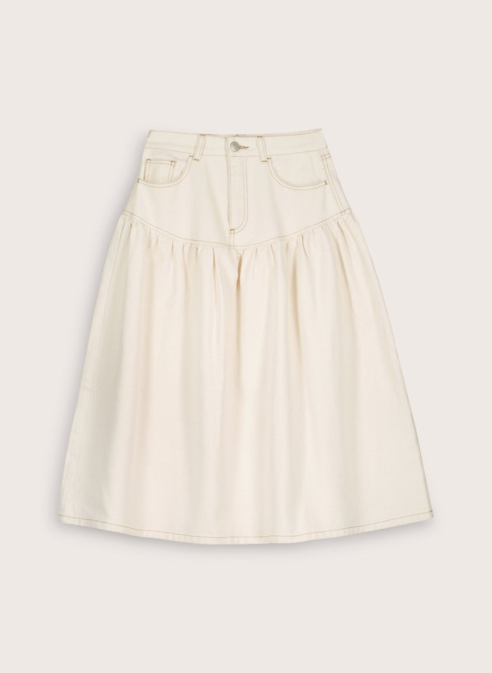 Georgia Organic Denim Midi Skirt - Ecru Baukjen