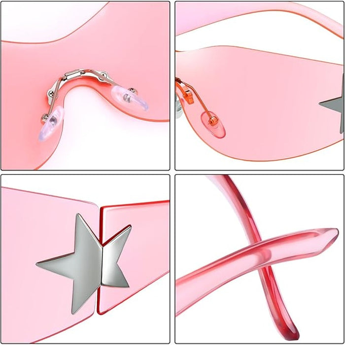 GGSTDDUP 1 Pair Rimless Pink Silver Y2K 2000s Star Frameless Sunglasses