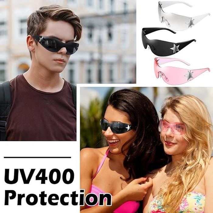 GGSTDDUP 1 Pair Rimless Pink Silver Y2K 2000s Star Frameless Sunglasses