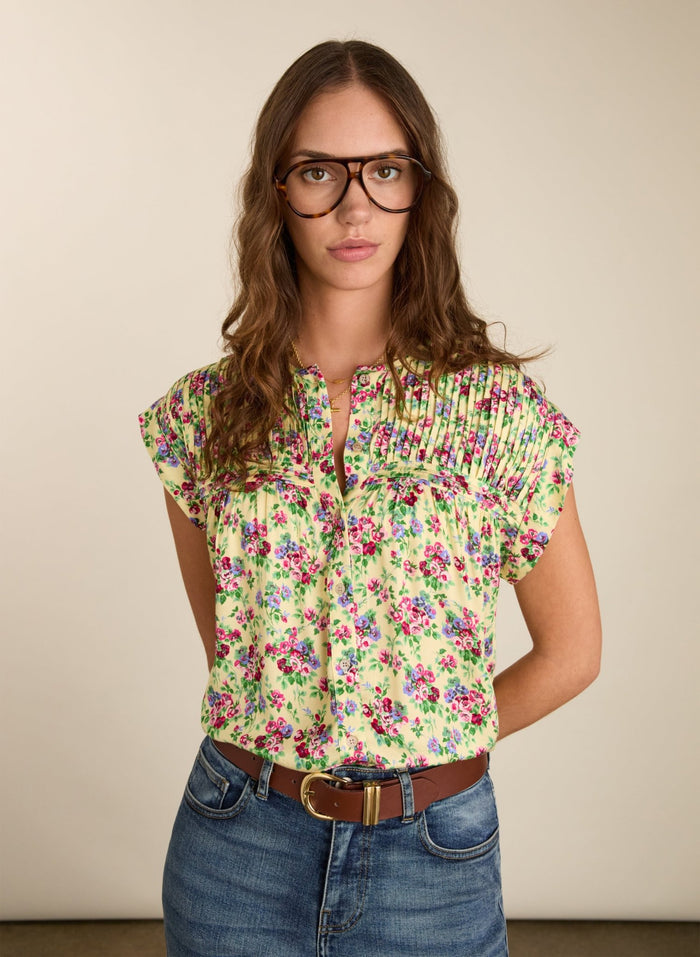 Gia Satin Cap Sleeve Blouse - Butter Floral Baukjen