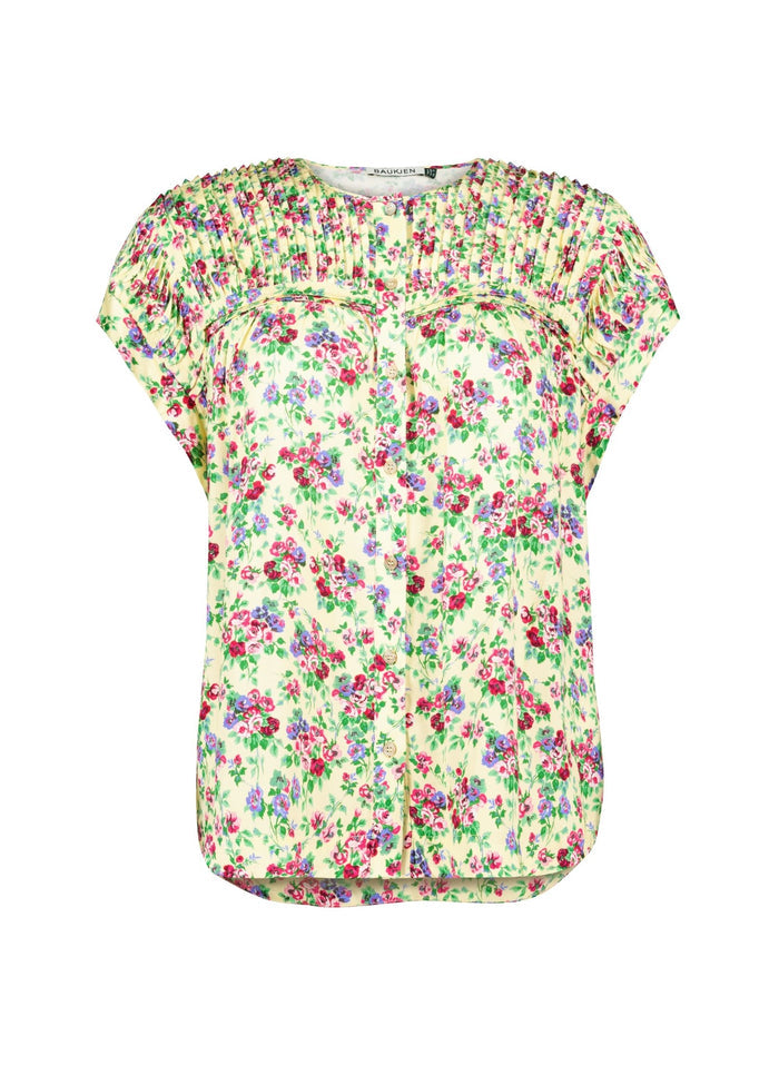 Gia Satin Cap Sleeve Blouse - Butter Floral Baukjen