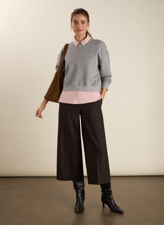 Gilma Wool Blend Wide Crop Trousers - Dark Chocolate Baukjen