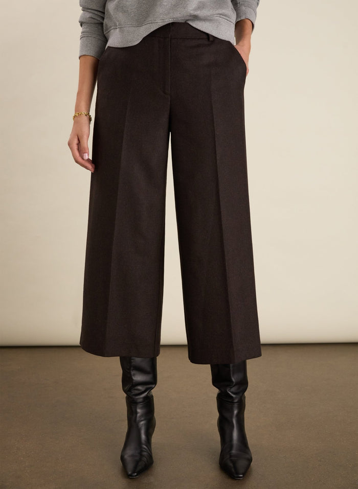 Gilma Wool Blend Wide Crop Trousers - Dark Chocolate Baukjen