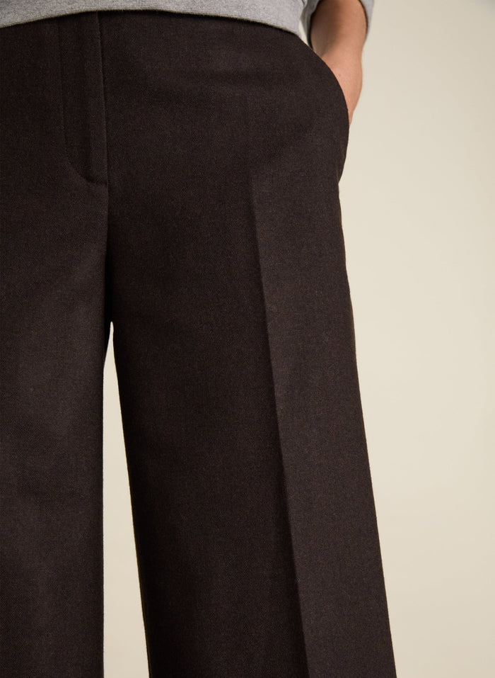 Gilma Wool Blend Wide Crop Trousers - Dark Chocolate Baukjen
