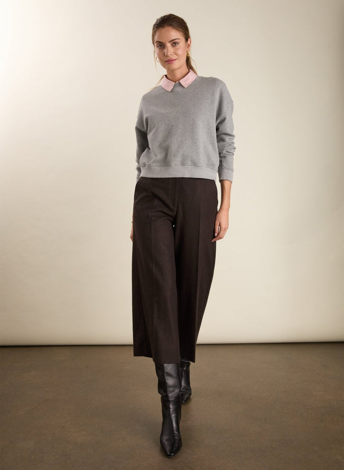 Gilma Wool Blend Wide Crop Trousers - Dark Chocolate Baukjen