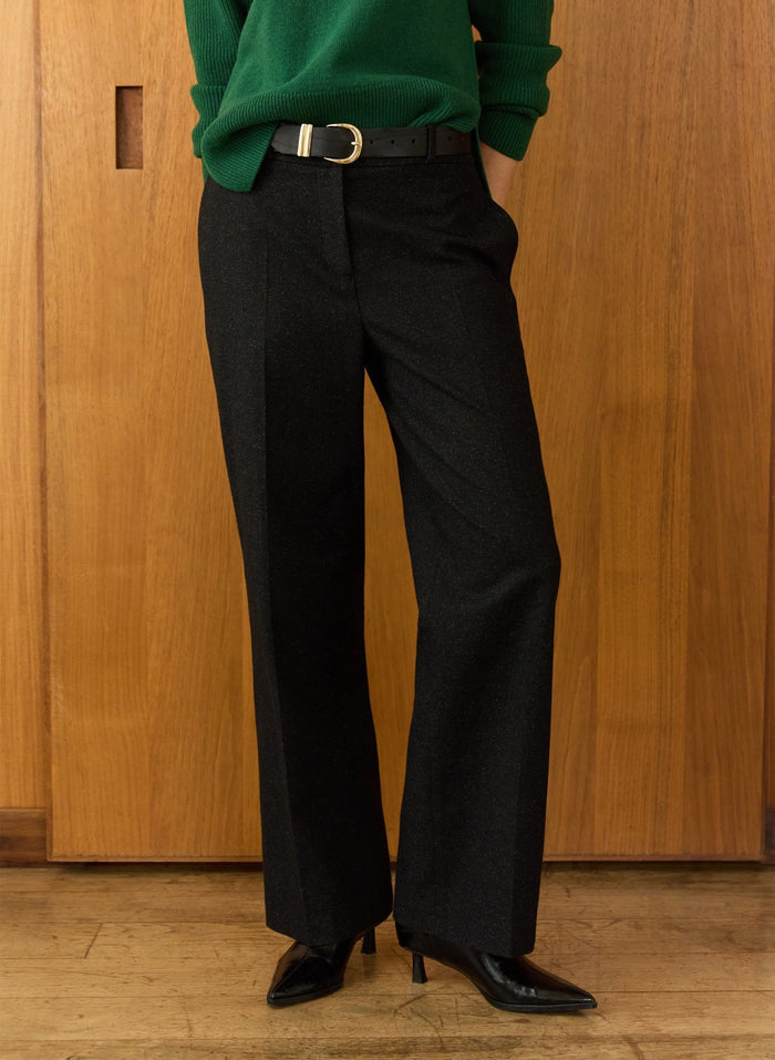 Gwynnie Wool Blend Wide Leg Trousers - Charcoal Baukjen