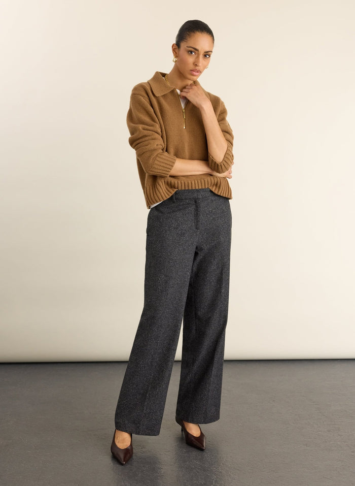 Gwynnie Wool Blend Wide Leg Trousers - Grey Baukjen