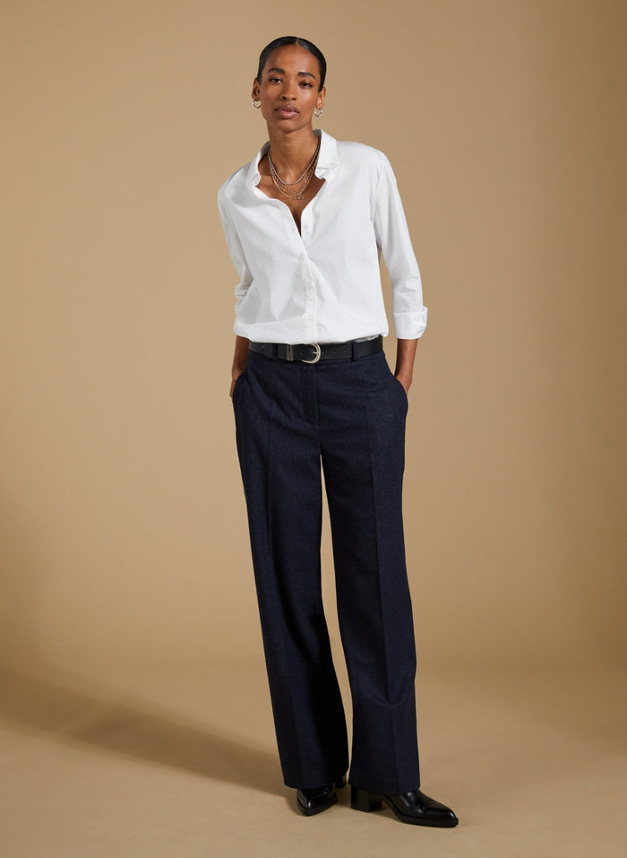 Gwynnie Wool Blend Wide Leg Trousers - Navy Baukjen