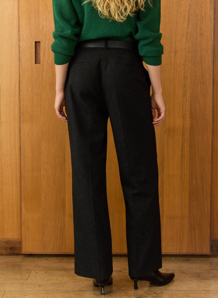 Gwynnie Wool Blend Wide Leg Trousers - Charcoal Baukjen