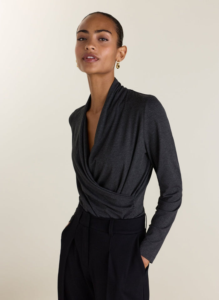 Gylda Fixed Wrap Top - Charcoal Marl Baukjen