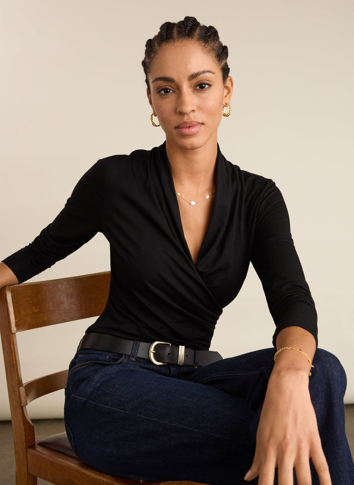 Gylda Wrap Top - Caviar Black Baukjen