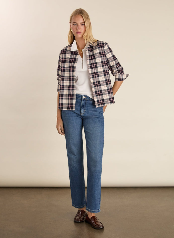 Hailey Organic Cotton Checked Shirt - Navy & Pink Check Baukjen