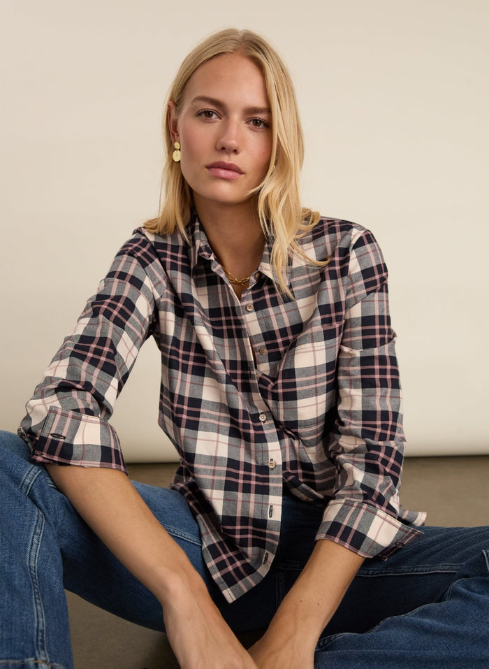 Hailey Organic Cotton Checked Shirt - Navy & Pink Check Baukjen