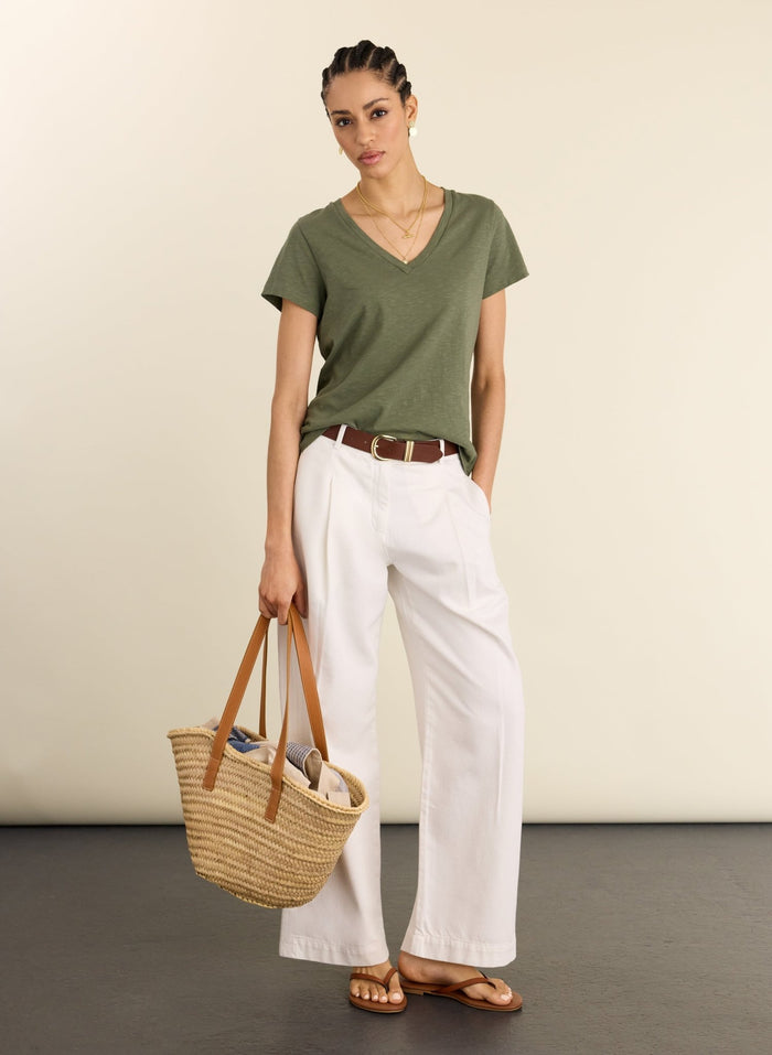 Hanorah Organic V - Neck Tee - Light Khaki Baukjen