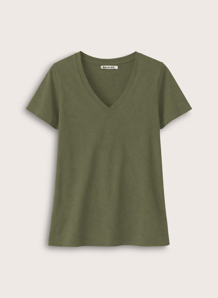 Hanorah Organic V - Neck Tee - Light Khaki Baukjen