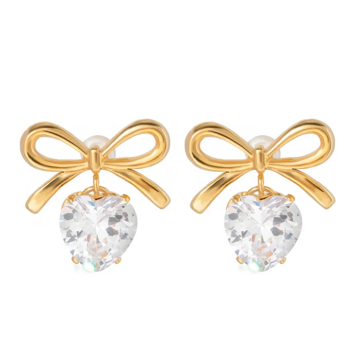 Hearts & Bows Diamond Drop Earrings